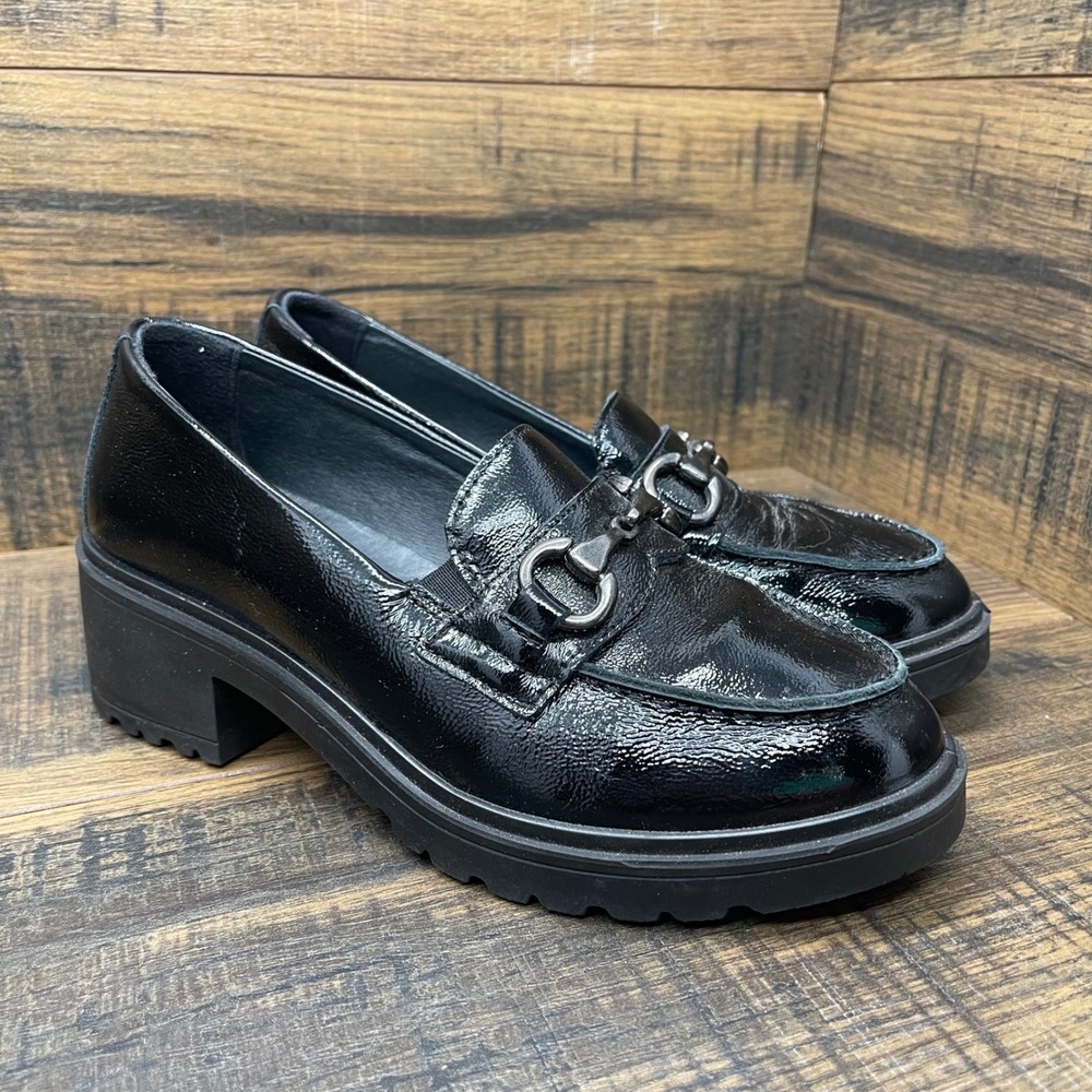 Igi & Co Patent Leather Loafers Black Chunky Heel Italy‎ Womens 37 Bit